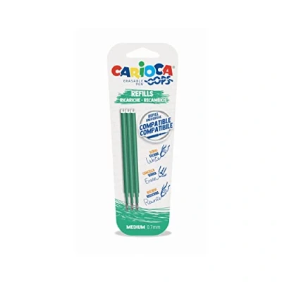 Image de Carioca Oops Recharges de Stylo Effaçable Vert, Recharge Compatible, Encre Sensible à La Température, 3 Pièces, Couleur Verte