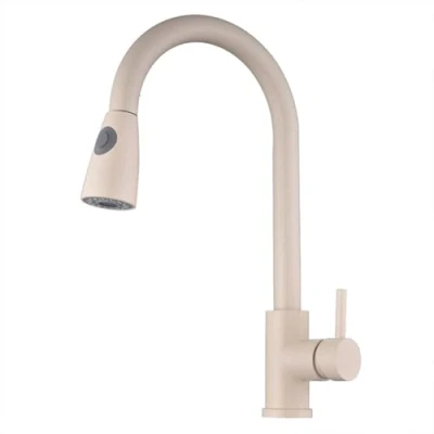 Image de Robinet De Cuisine Evier Avec Douchette Extractible Pivotant À 360 Laiton Monocommande Bec Haut Mitigeur 2 Modes Pulvérisation, Évier, Couleur Avoine