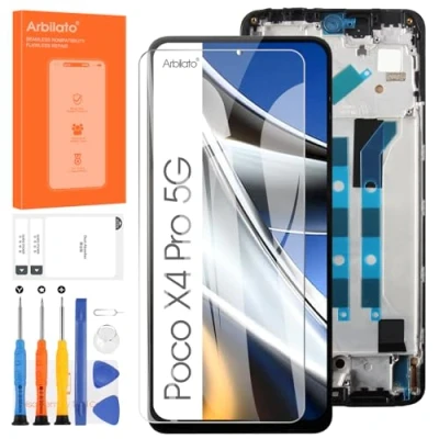Image de Écran LCD pour Xiaomi Poco X4 Pro 5G Affichage 2201116PG Digitizer Tactile Assemblée Kit de Réparation avec Outil(6.67&quot;,Noir Cadre)
