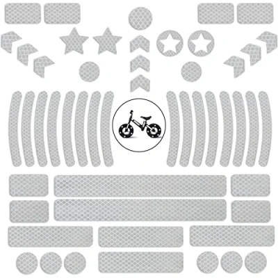 Image de VEGCOO 52 Pcs Autocollants Réfléchissants pour Vélo Ensemble de Vélos Ruban D&#039;avertissement Sécurité Nuit Convient Les Planches à roulettes,Casques, Bagages (Blanc)