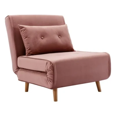 Image de Fauteuil convertible en velours rose poudré URIBIA