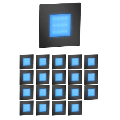 Image de ledscom.de 20 pièces Lumière d&#039;escalier LED/lampe murale encastrée FEX pour l&#039;intérieur et l&#039;extérieur, rectangulaire, noir, 85 x 85mm, bleu