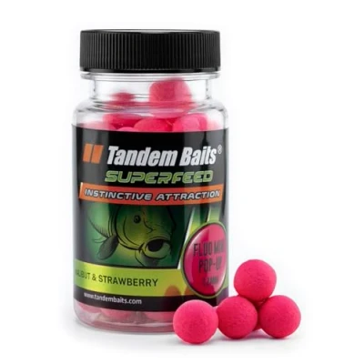 Image de Tandem Baits SuperFeed Fluo Mini Pop Up Flétan et Fraise, D&#039;appâts pour carpes, Pêche de la Carpe, Peche, Ups, Bouillette Professionnel Accessoires Carpe 12mm 30g