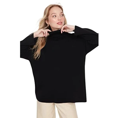 Image de Trendyol Pull Oversize uni à col roulé Maillot de survêtement, Noir, M Femme