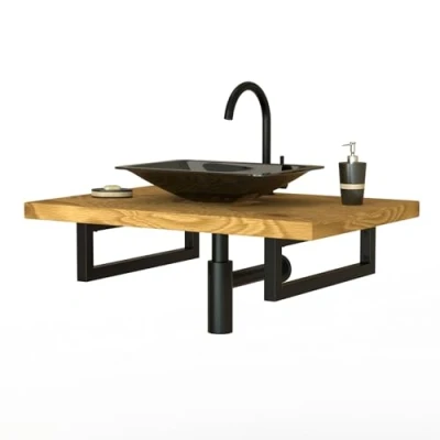 Image de Console murale pour lavabo ML Design Set de 2 pièces 50x15 cm Noir en acier