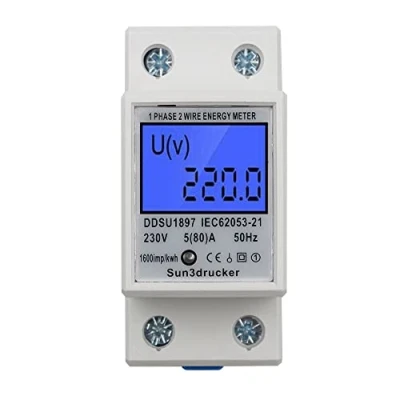 Image de Compteur d&#039;alimentation numérique LCD avec rail DIN 5 (80) A 1 phasé 2 pôles