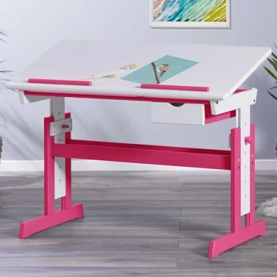 Image de Inter Link Bureau réglable en hauteur pour enfants écoliers Inclinaison Support livres Bois massif laqué Blanc Applications Rose /