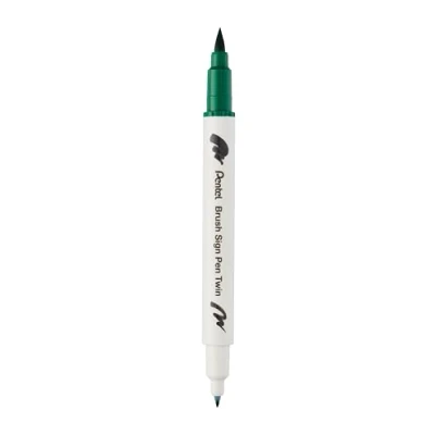 Image de Pentel SESW30C T104E Brush Sign Pen Twin Feutre à deux pointes flexibles Encre base d&#039;eau Vert