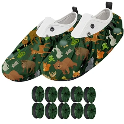 Image de Ferocity Couvre Chaussures Réutilisables EU 25 30 Hydrofuges Protège Antidérapants et Lavables pour Enfants Garçons Filles en Polyester de Haute Qualité avec Colorés Animals x5 [142]