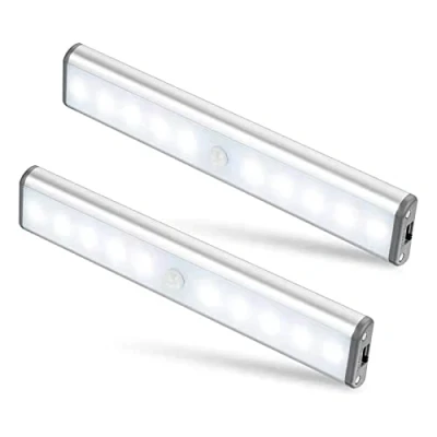 Image de Moston Lot de 2 Lampes 10 LED, Sans Fil, Rechargeable par USB, Aimanté, Détecteur Mouvement, Modes d’Éclairage, Portable. Lumière Placard, Baladeuse Secours, Veilleuse Enfant, Appoint …
