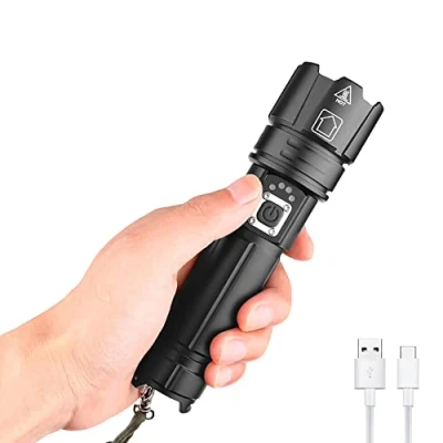 Image de Lampe Torche Rechargeable, WESLITE LED Ultra Puissante 7000 Lumens de Poche XHP70.2 Tactique Zoomable 5 Modes avec Affichage l&#039;alimentation et Batterie Rechargeable