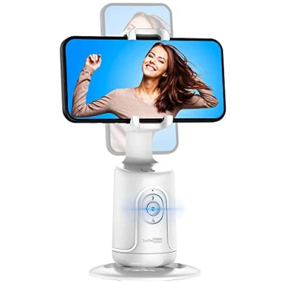 Image de Support de Téléphone Intelligent Selfie Stick, Trépied à Suivi Automatique du Visage, Bâton Tout en on, Rotation 360, Vlog Chat Vidéo Direct pour iPhone ou Android (Blanc)