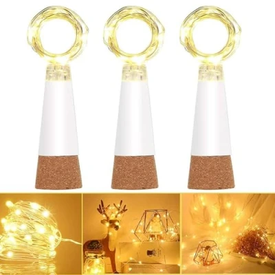 Image de Dumcuw Guirlande lumineuse LED en forme de bouteille liège, étanche, 150 cm fil cuivre pour bouteilles, alimentée par USB(Orange chaud, lot 3)