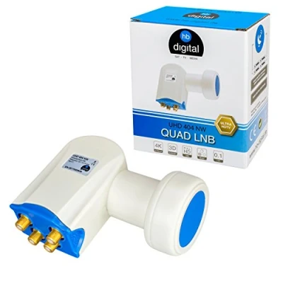 Image de HB DIGITAL Ultra HD Quad LNB Blanc UHD 4K Full DVB S/S2 Facteur de bruit 0,1 dB pour quatre récepteurs satellite (connexion directe) Contacts dorés Protection contre les intempéries