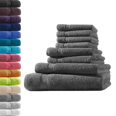 Image de Hometex Premium Textiles 1x Serviette de Bain + Douche 2X 4X d&#039;invité Brun café 100% Coton éponge ÖKO TEX Standard Qualité supérieure 500 g/m²