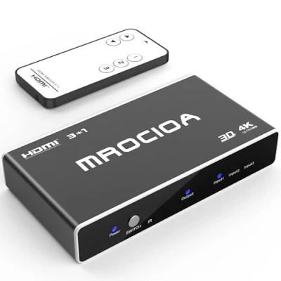 Image de Mrocioa Switch HDMI 3 Entrées 1 Sortie 4K Splitter Box avec télécommande Répartiteur Compatible PS4/Xbox One/Fire TV/Apple TV/Sky Box/STB/DVD/Ordinateur Portable/Roku