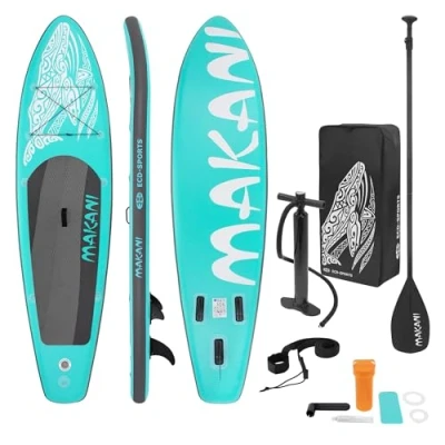Image de ECD Germany Stand Up Paddle Board Gonflable Makani 320 x 82 15 cm jusqu&#039;à 150 kg PVC Turquoise Pompe à Air Pagaie Sac de Transport Accessoires Planche Surf Sup Paddling