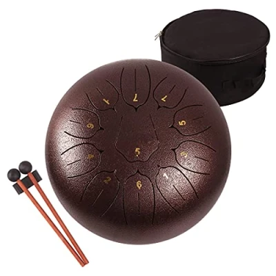 Image de Lomuty Tambour de Langue en Acier, 12 Pouces 30cm,11 Notes C Majeur, Instrument Percussion, à Main avec Sac, Livre Musique, Maillets et Médiators (Violet foncé)