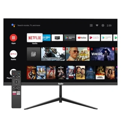 Image de TuTu Smart Monitor Écran PC de 25 Pouces Full HD avec Haut parleurs, Alimenté by Android, WiFi, Bluetooth, Commande Vocale Google Assistant Télécommande, Chromecast Intégré