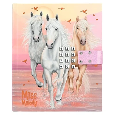 Image de Depesche 12419 Miss Melody Sundown Journal Intime avec Code chiffré et Son, Livre Motifs de Chevaux 80 Pages lignées illustrées Couleurs Vives, Noir