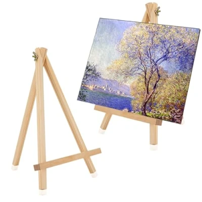 Image de Lot de 2 mini chevalets table en bois 30 x 20 cm Support toile Triangle Petit chevalet pour cadre photo mariage et bureau
