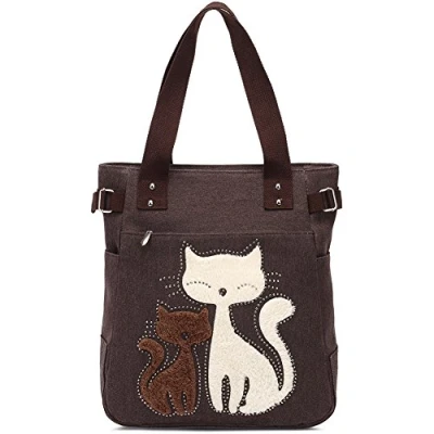 Image de KAUKKO Sac à main motif chat, café, L, Durable et portable