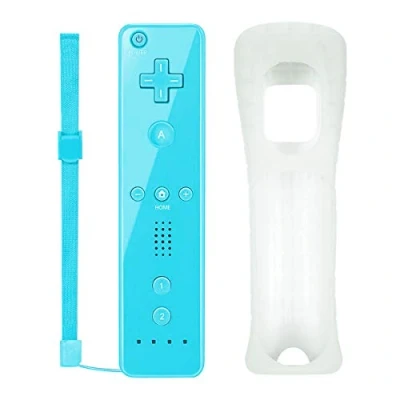 Image de SogYupk Télécommande pour Wii, manette de jeu sans fil compatible avec Nintendo Wii et U Console étui en silicone dragonne (bleu)
