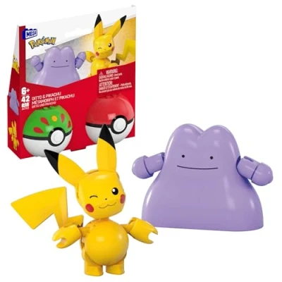 Image de Mega Pokémon Coffret Pikachu et Métamorph Jouet de Construction avec Figurines articulées, 42 pièces, 2 Poké Balls, pour Enfants, JCT43