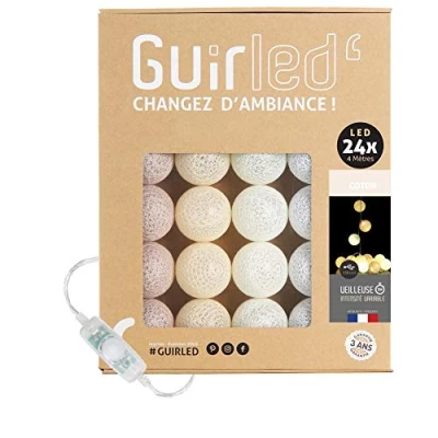 Image de GuirLED Guirlande lumineuse boules Coton LED USB Veilleuse bébé 2h Adaptateur secteur double 2A inclus 3 intensités 24 2.4m