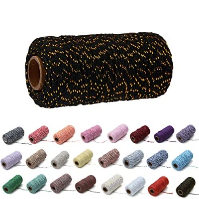 Image de 100 Yard / 2mm Corde de Coton coloré Artisanat Cordon Faisant Tricoter la pour Emballage Cadeau (Fil d&#039;or et Noir)