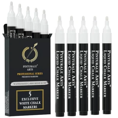 Image de Pinturale Arts Set 5 Feutre Blanc Effacable Pour Tableau Noir Pointe 2mm Craie Stylo Vetre, Virre, Ardoise