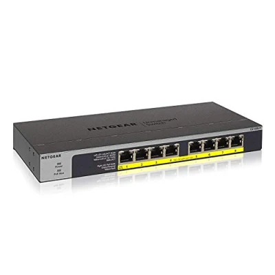 Image de NETGEAR GS108LP Non géré Gigabit Ethernet (10/100/1000) Connexion Ethernet, supportant l&#039;alimentation via ce port (PoE) 1U Noir, Gris Neuf