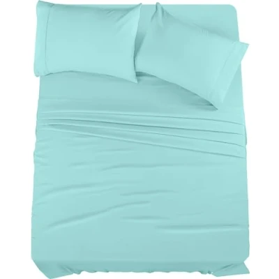 Image de Utopia Bedding Parure de lit 4 pièces en Microfibre brossée, résistante au rétrécissement et à la décoloration, Facile d&#039;entretien (lit Double, Bleu Spa)