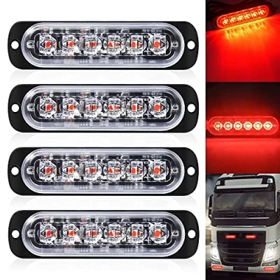 Image de Defvnsy Pack de 4 Lumière stroboscopique ultra mince Rouge à 6 LED barre lumineuse Mini d&#039;urgence 18 Mode clignotant 12V 24V pour véhicule ou camion universel