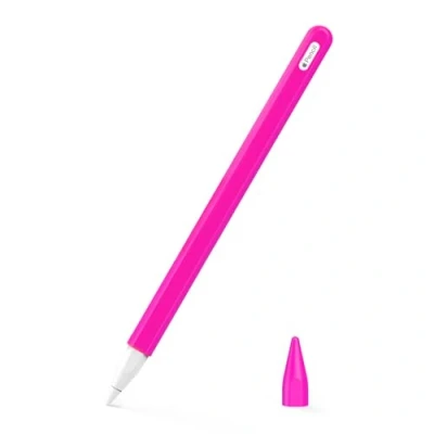 Image de MoKo Coque Compatible avec Apple Pencil Pro/2e Génération, Étui Housse de Protection pour Stylet en Silicone, Cover Pointes Rechange et Clip Intégré, Rouge Pitaya