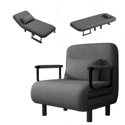 Image de Fabulcozy Chauffeuse canapé lit Fauteuil Convertible Grand Confort Coussin Pieds accoudoirs métal 60L x 68I 85H cm Gris