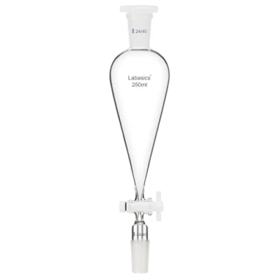 Image de Labasics Entonnoir Séparateur Conique en Forme de Poire 250 ml avec Robinet PTFE, Verre Borosilicate Épais et Joints 24/40
