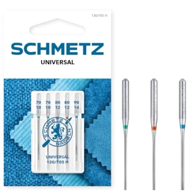 Image de SCHMETZ Aiguilles pour machines à coudre 5 Universal 130/705 H Grosseur d&#039;aiguille 2x 70/10, 80/12 et 1x 90/14 utilisable sur toutes les familiales courantes
