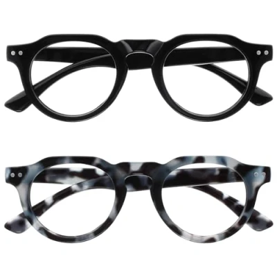 Image de OPULIZE RIO Lunettes de Lecture Anti Lumière Bleue Lot 2 Monture Partie Supérieure Droite Noir, Bleu Écaille Tortue Hommes Femmes BB53 13 +3.00