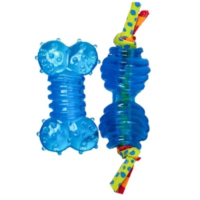 Image de Petstages Mini Jouet pour Chien Orka Chew Pair en Forme d&#039;os et d&#039;haltère Bleu Roi Lot de 2