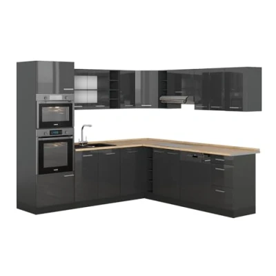 Image de Vicco Cuisine en Angle R Line, Anthracite Brillant/Anthracite, 237x60cm sans PT