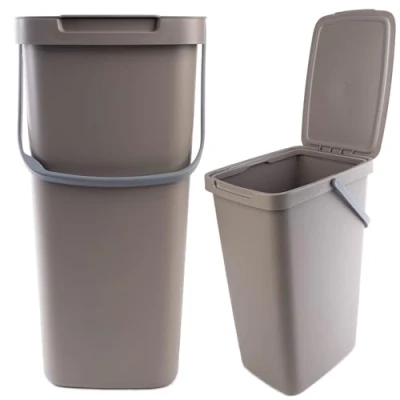 Image de KADAX poubelle avec couvercle et poignée, en plastique, pour le tri sélectif, rectangulaire, à charnière (marron, 20 l)