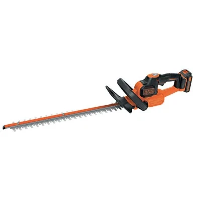 Image de BLACK+DECKER Taille Haies Sans Fil 18V, Electrique 45 cm avec Batterie 2 Ah, Lame Asymétrique Double Action, Interrupteur et Poignée, Ecartement 18 mm, GTC18452PC QW Orange