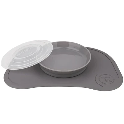 Image de Twistshake Ensemble de Vaisselle pour Bébé Mini Assiette Ventouse + Set Table (31x17) sevrage sans BPA d&#039;entraînement en 3 Parties 6 mois+ Gris
