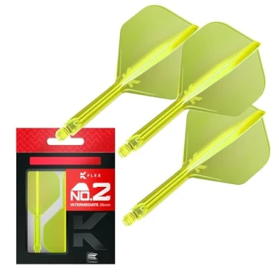 Image de Target Darts K Flex Integrated Dart Flight And Shaft, No.2 Jaune (intermédiaire) Pack de 3 fléchettes No 2, 2 en 1 moulées avec précision et tige Accessoires fléchette professionnel