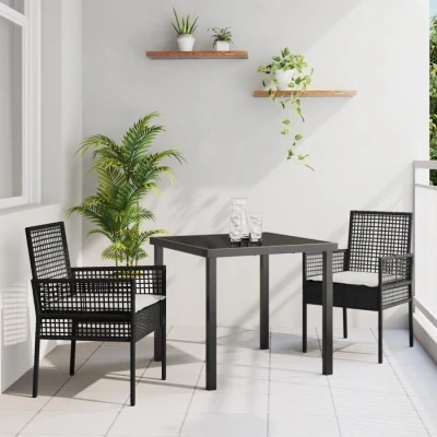 Image de VidaXL Ensemble de salle à manger jardin 3 pièces avec coussins noir en rotin synthétique 3379863