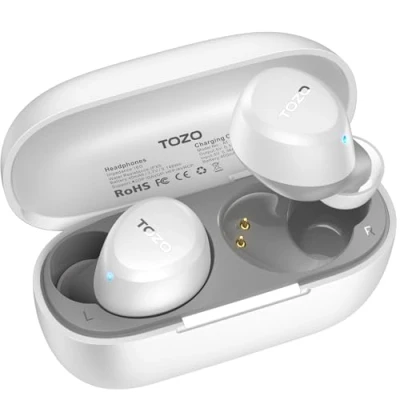 Image de TOZO A1 2024 Neuf Écouteurs Bluetooth sans Fil, Ecouteurs 5.3 Légers Étui de Charge Étanche Casque avec Lecture Longue Son Haute Fidélité EQ Personnalisé par App Blanc