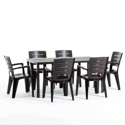 Image de Set de jardin avec table Thomas et 6 chaises Anita en résine, structure fer plateau polyéthylène (Moka)