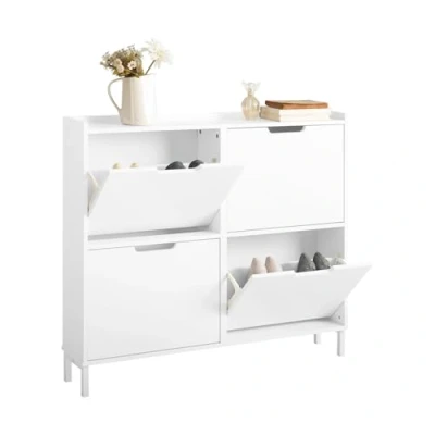 Image de SoBuy Armoire à Chaussures Commode Meuble de Rangement 4 abattants d&#039;entrée Coffre pour Chaussures, Noir, 100x19x90cm, FSR100 SCH