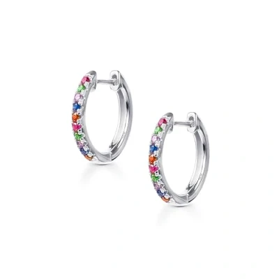 Image de Amberta Lumini Boucles d&#039;Oreilles Créoles Arc en Ciel pour Femme Argent Sterling 925: Multicolore 15 mm